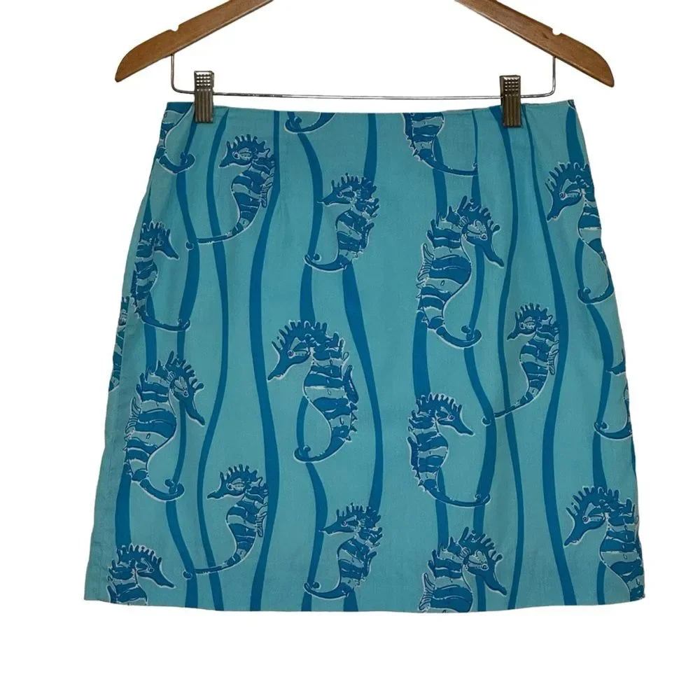 VINTAGE Lilly Pulitzer Women's Seahorse Ocean Tropical Blue Mini Skirt Size 6